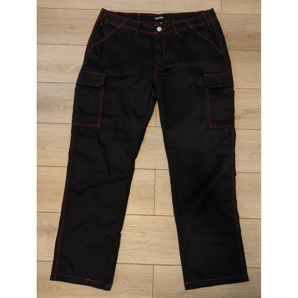 True Religion Men's Baggy Cargo Pants 108335 Size 38 Jet Black Red Stitching NWT